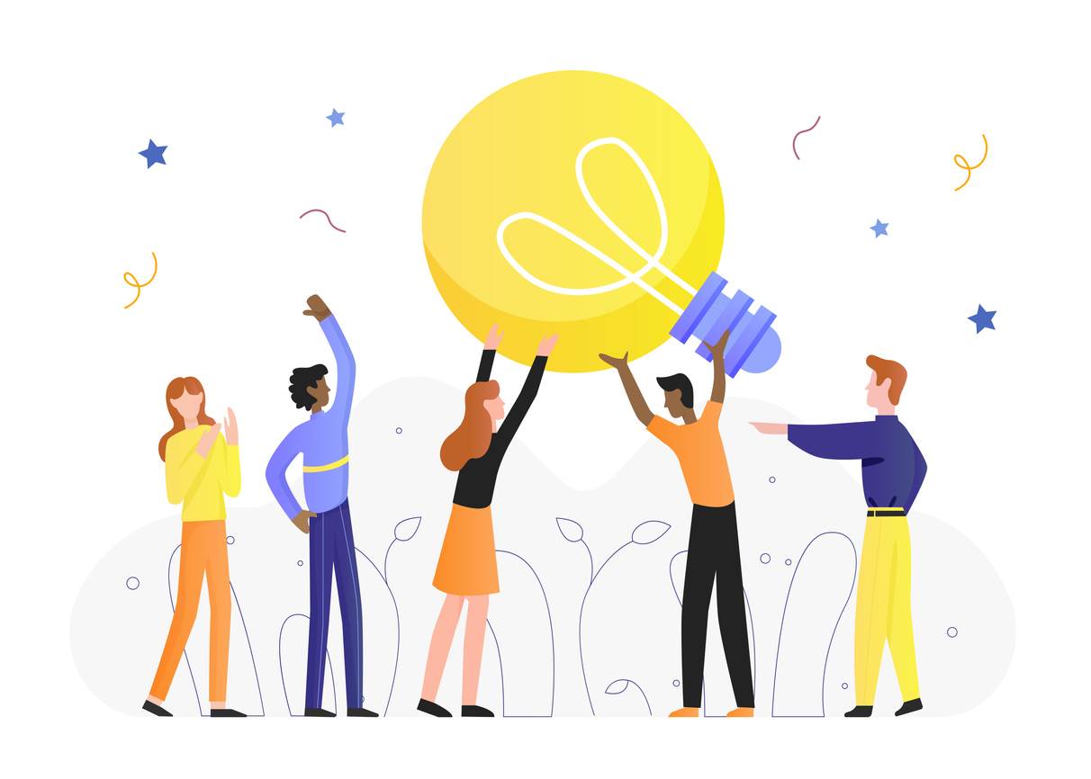 People holding up a lightbulb