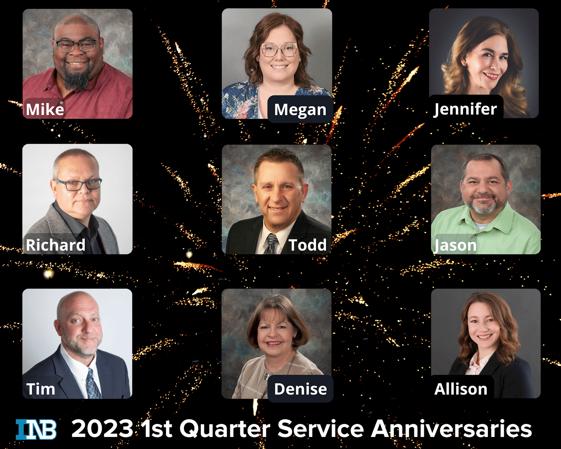 9 people celebrating service anniversaries