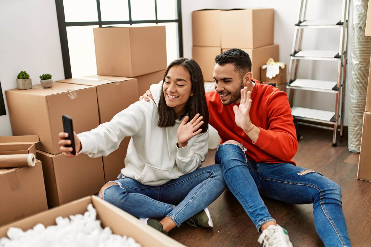 Young couple having a video call