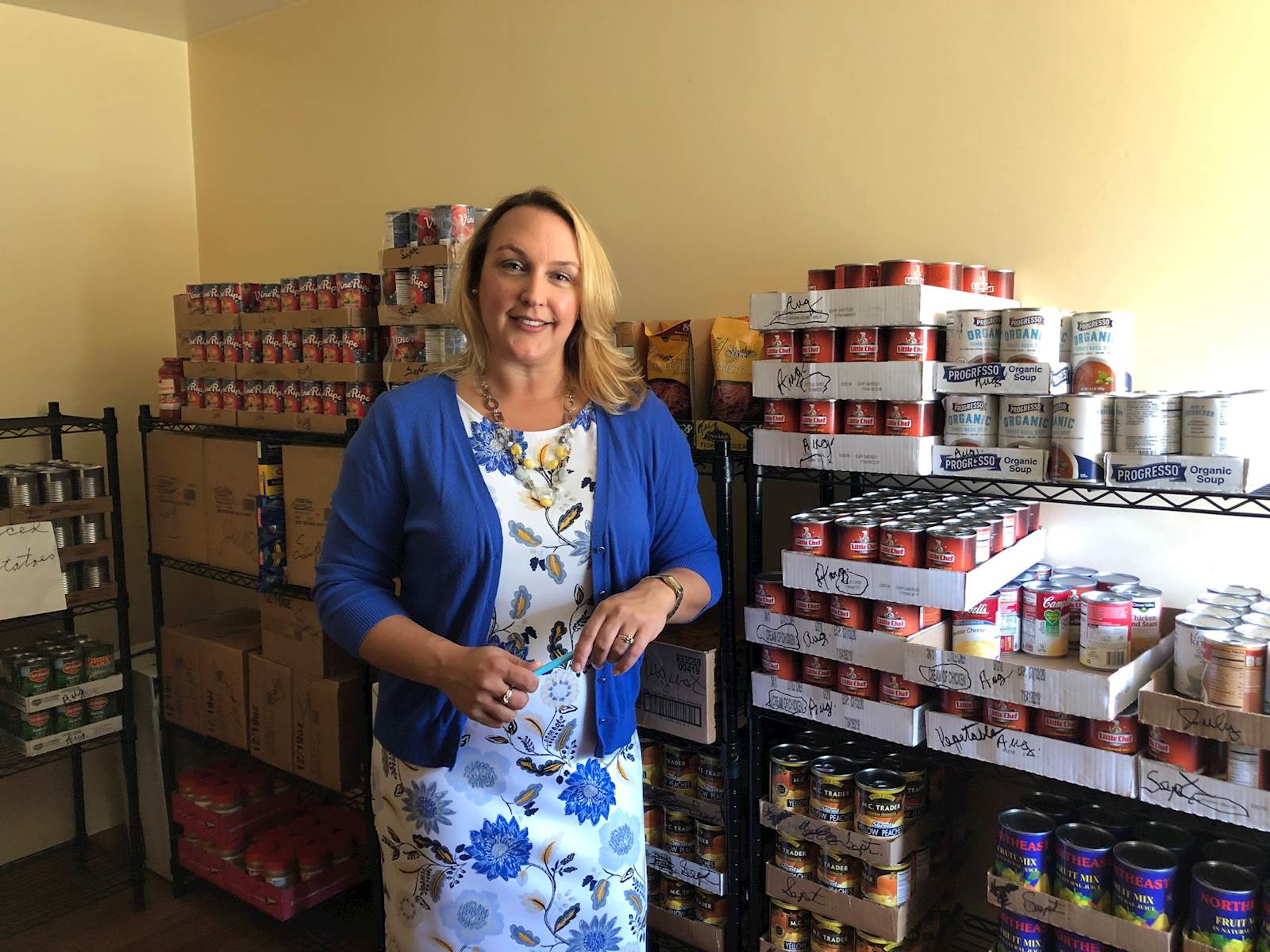 Heather McArty in the food pantry