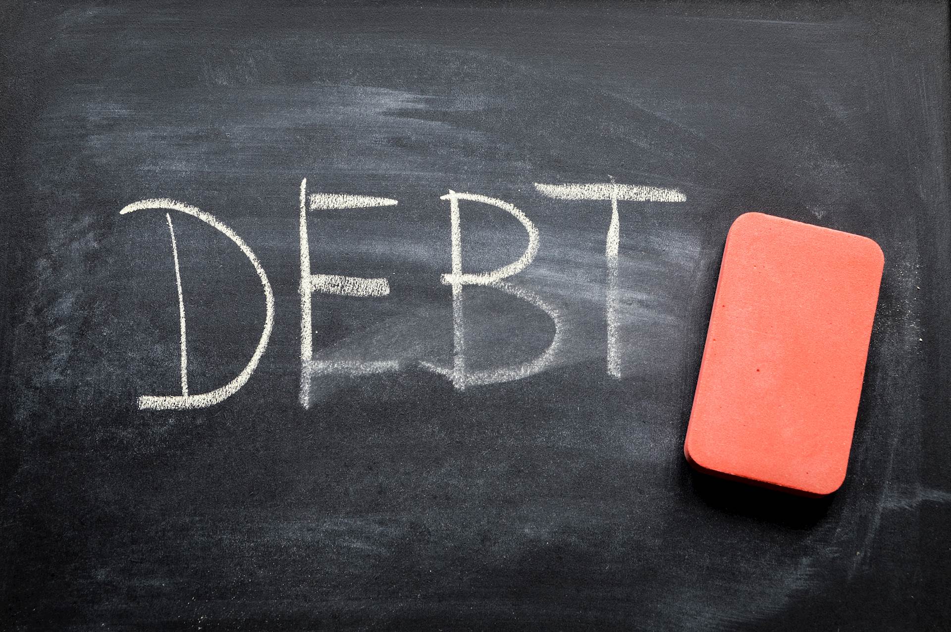 Debt on a chalkboard