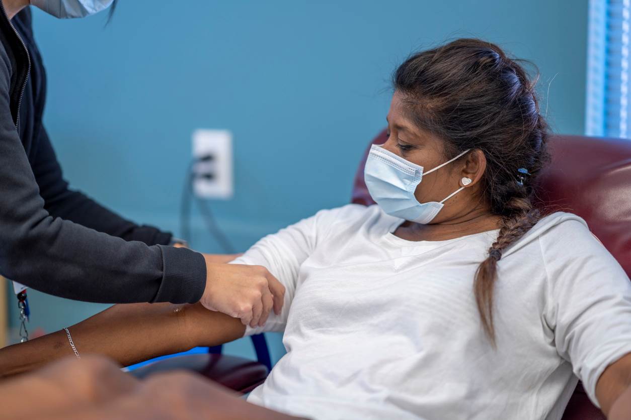 Woman giving blood