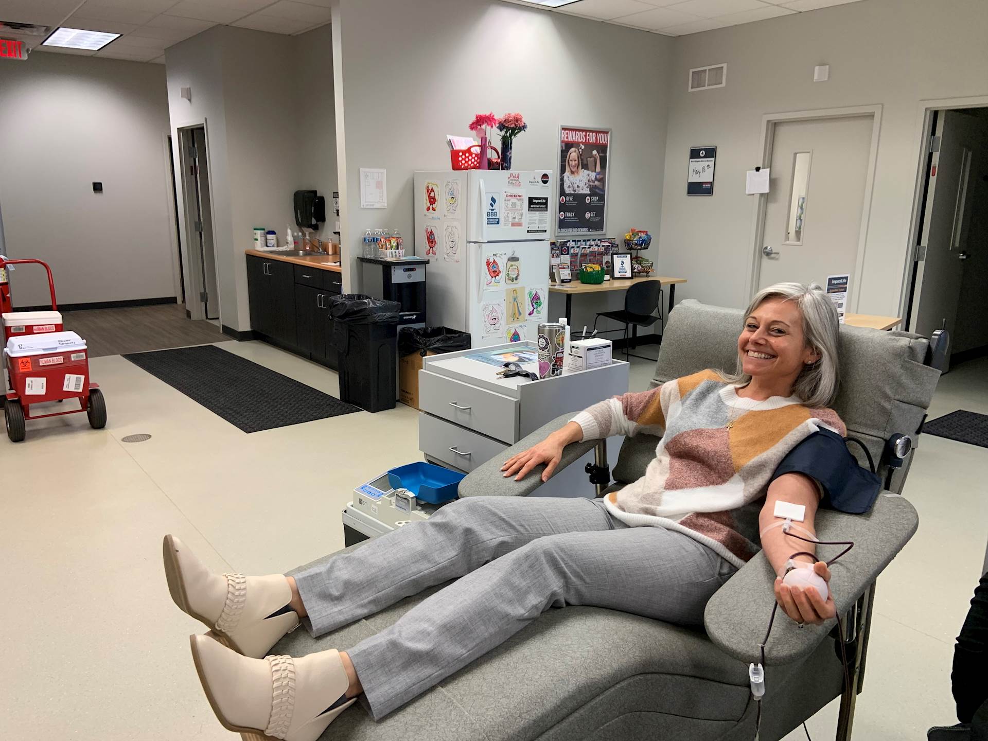 Stacy Wolak giving blood