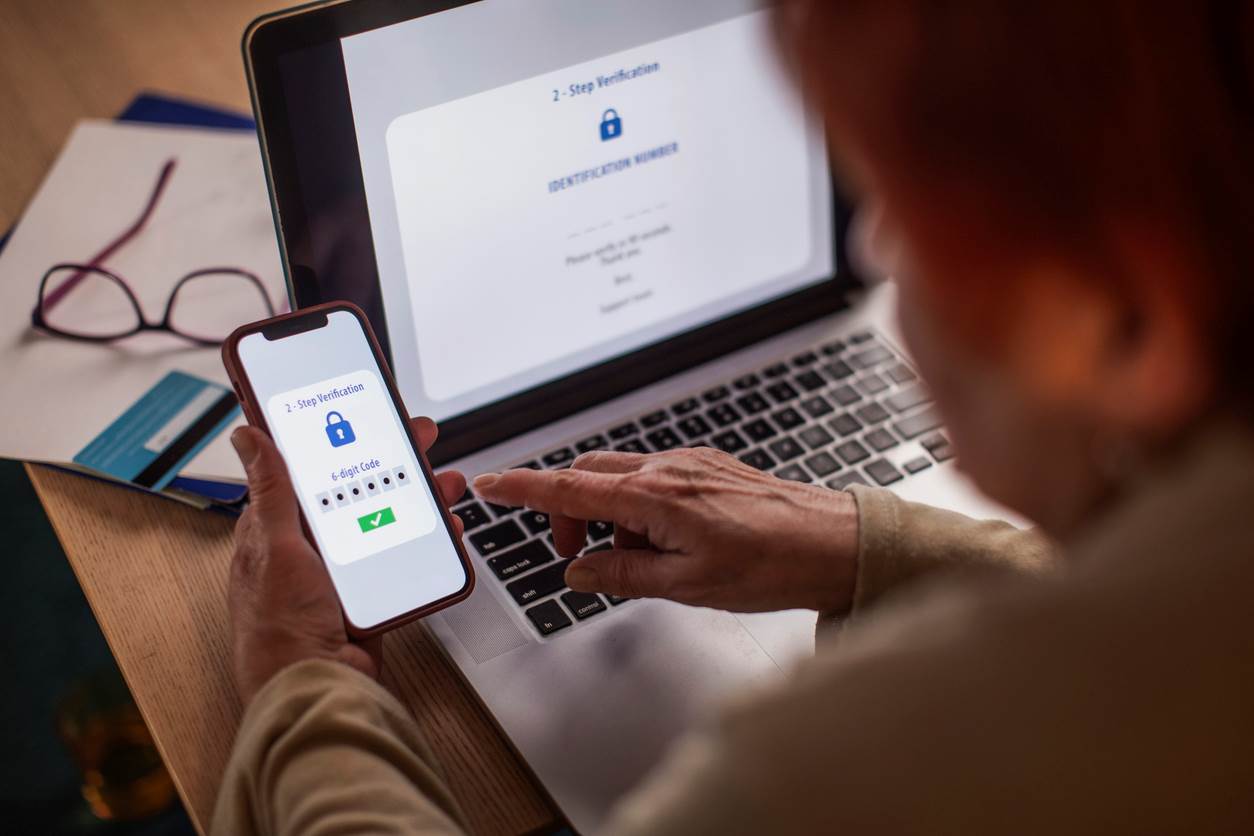 A person using two factor authentication