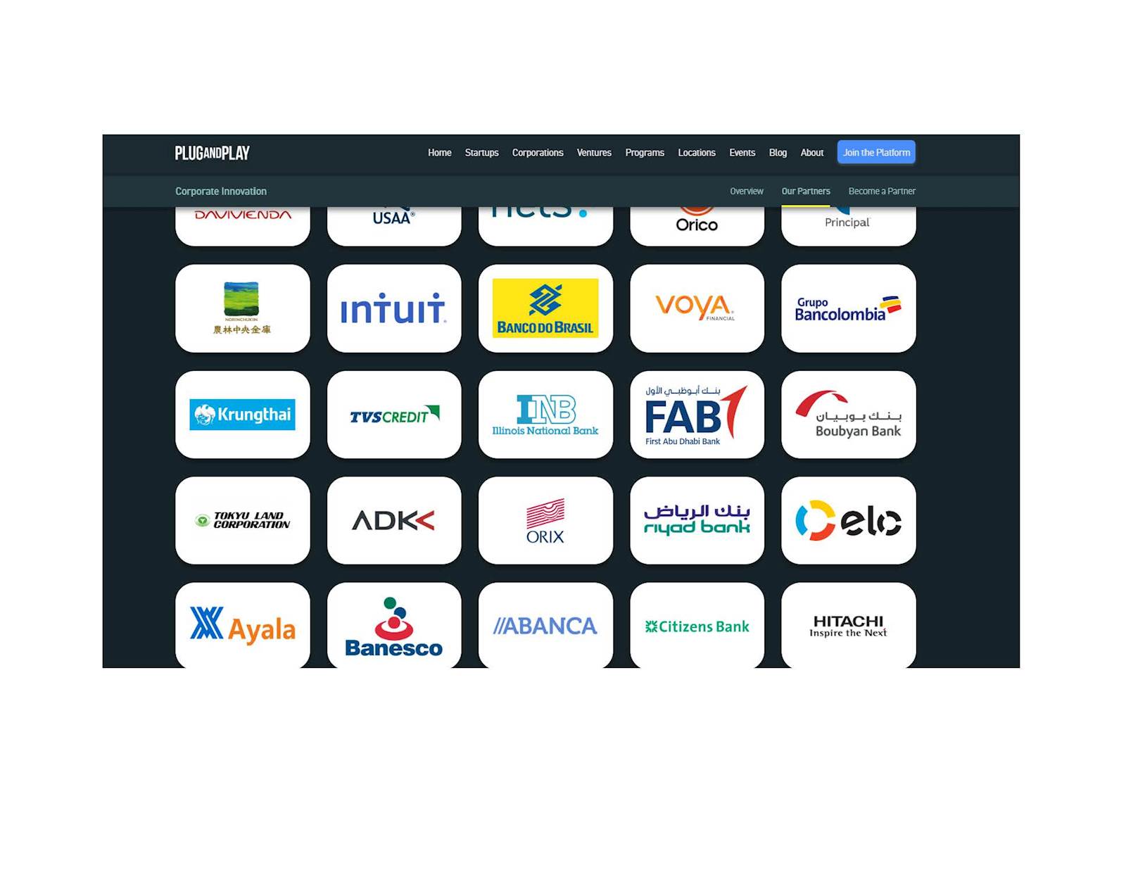 Page of logos from businesses which use Plug n Play